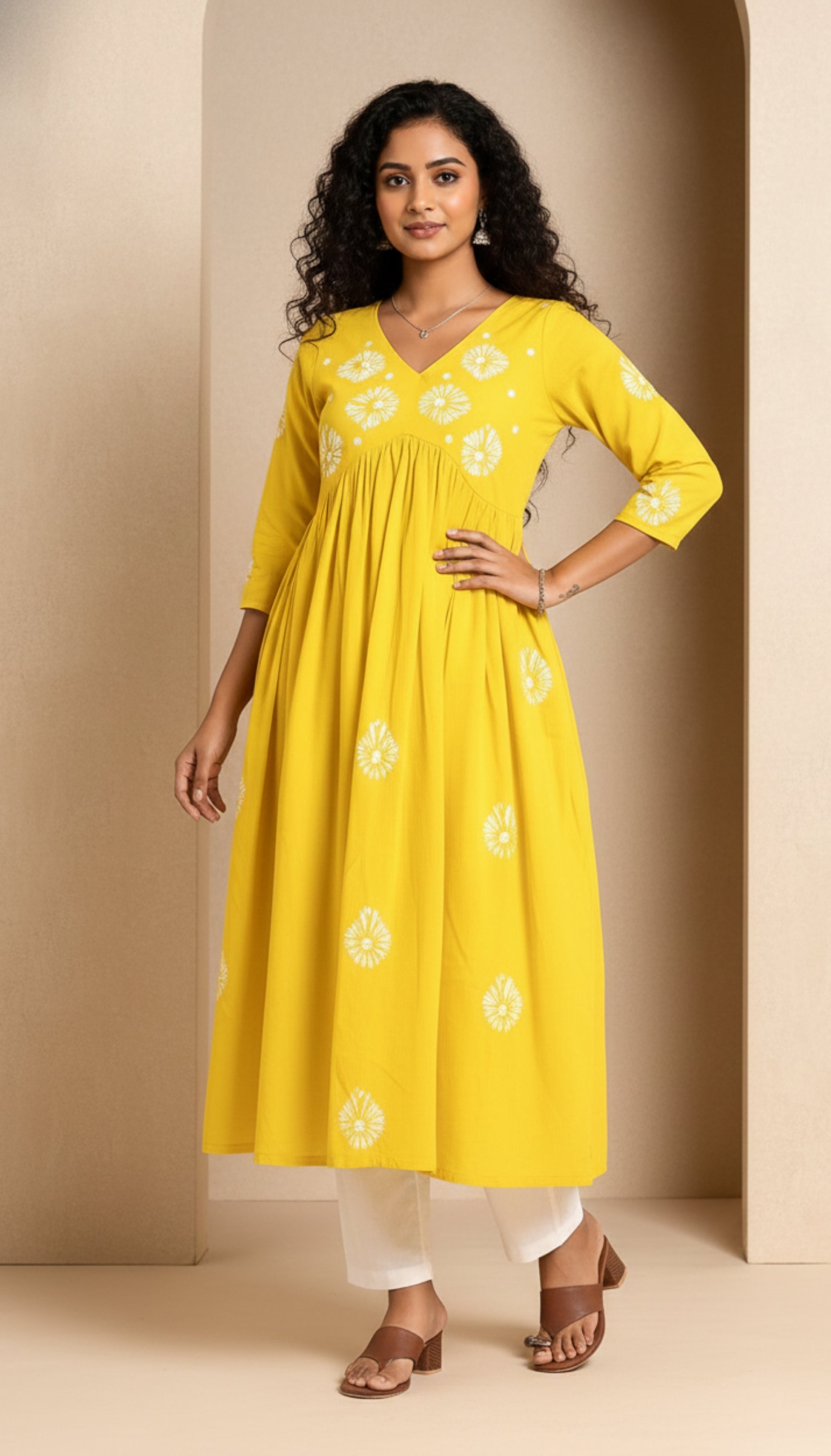 Yellow Embroidered Cotton A-Line Kurta I New and Trending Design