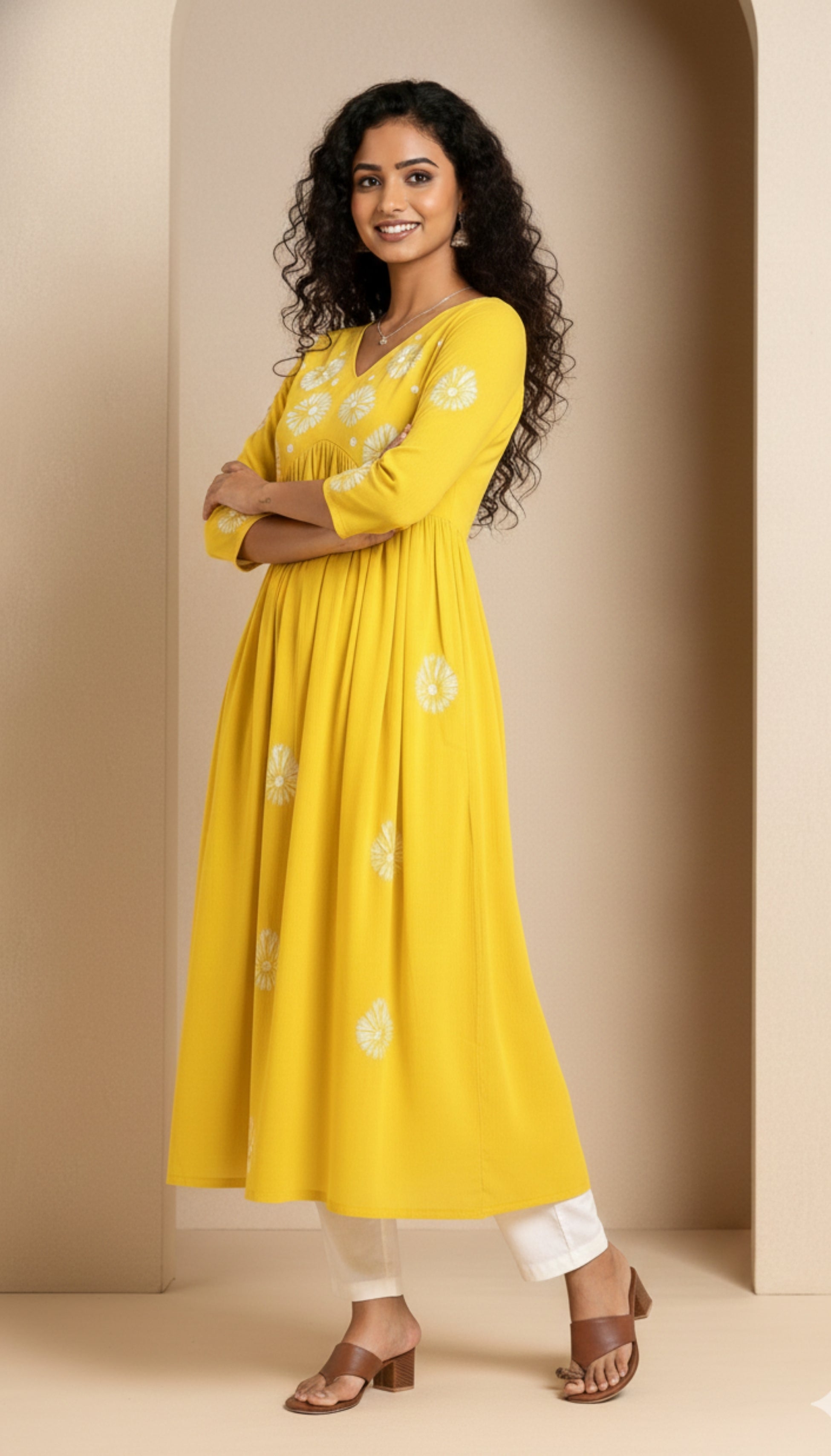 Yellow Embroidered Cotton A-Line Kurta I New and Trending Design